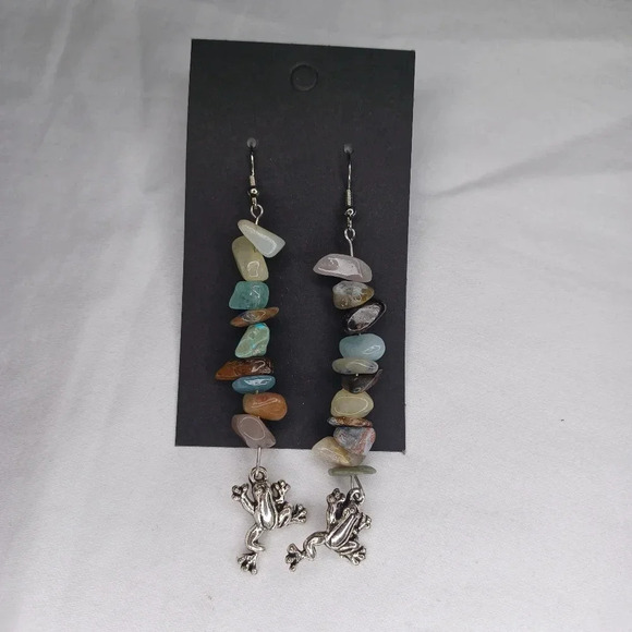 Hand Crafted Jewelry - Handmade stone and frog earrings
